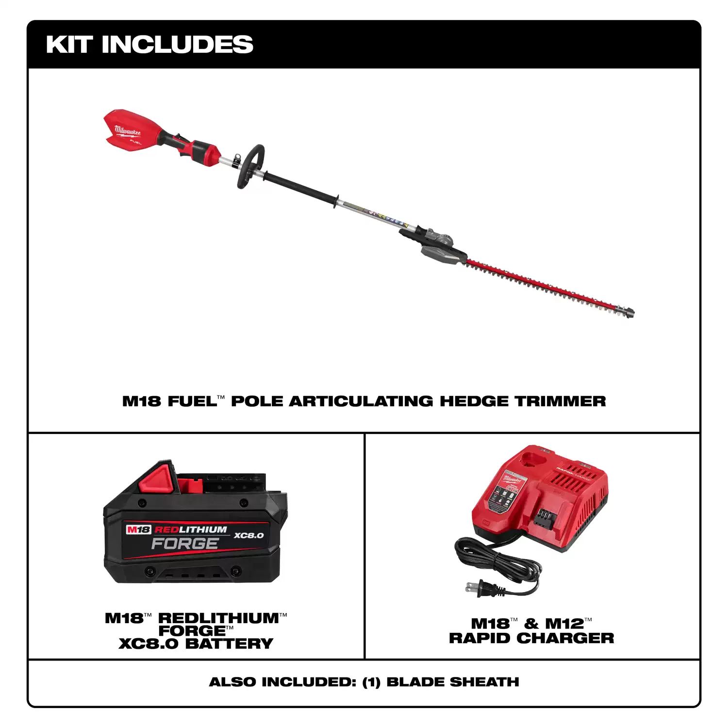 Milwaukee 3012-21 M18 FUEL 24" Pole Articulating Hedge Trimmer 8AH Kit